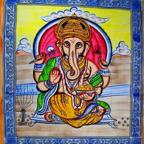 Ganesha Pastel Lotus Tapestry With Tassels Wall Double