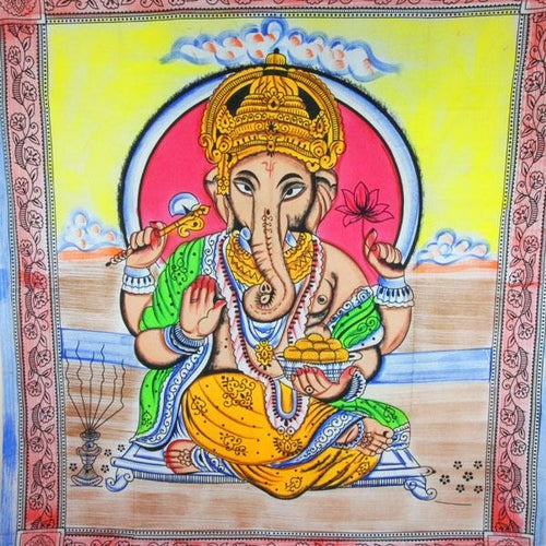 Tapisserie Ganesh Pastel Lotus Double Taille Avec Pompons