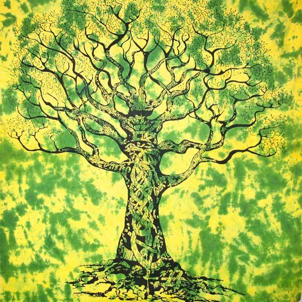 Green Celtic Knot Tree Of Life Tie Dye Tapestry Boho Decor