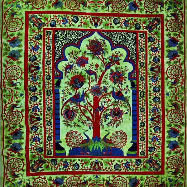 Baum des Lebens Pfau Wandteppich Grün Wanddekoration