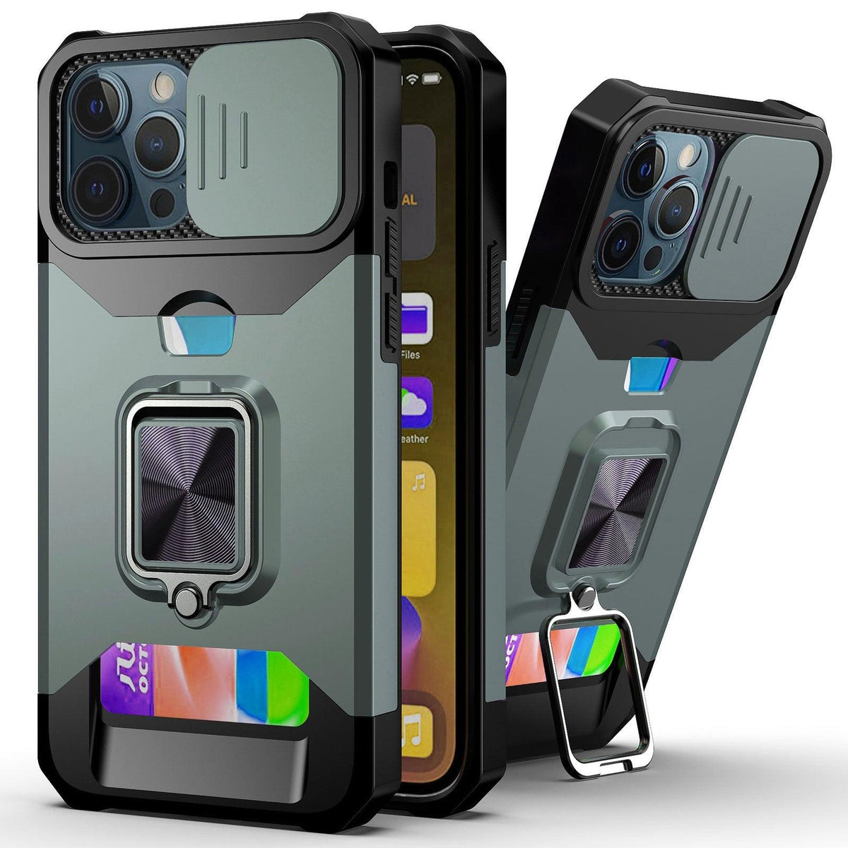 Slide Camera Cover Kickstand Card Wallet Case for iPhone11 X XS 8 Shockproof Protective Phone Case Wallet Case for iPhone With Sliding Camera Case With Kickstand Magnetic Adjustable Ring Holder