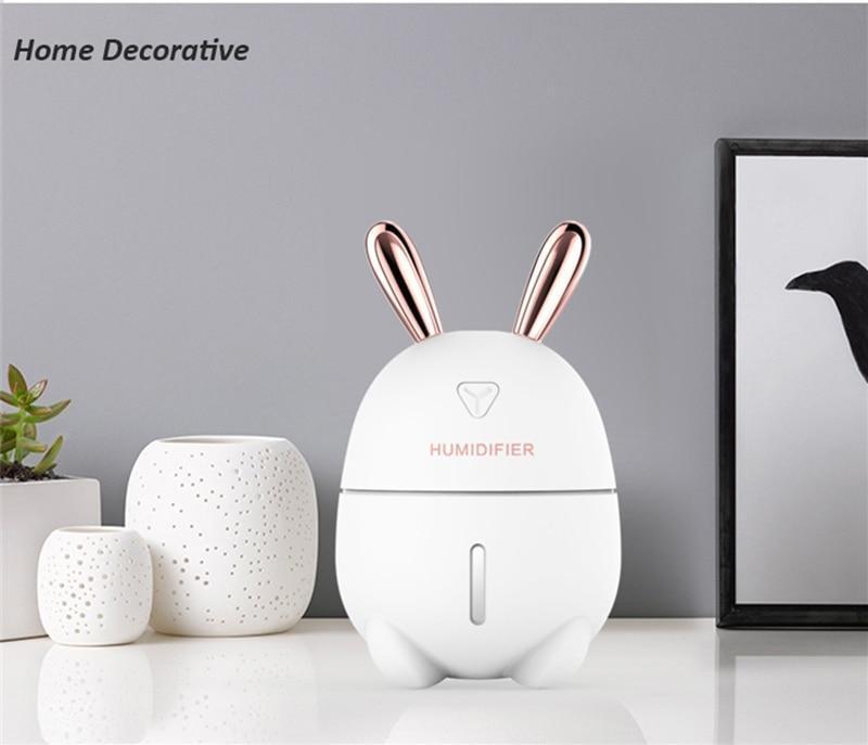 300ML Mini Air Humidifier Cute Rabbit USB Aroma Essential Oil Diffuser Colorful Night Light Car Office Mist Maker