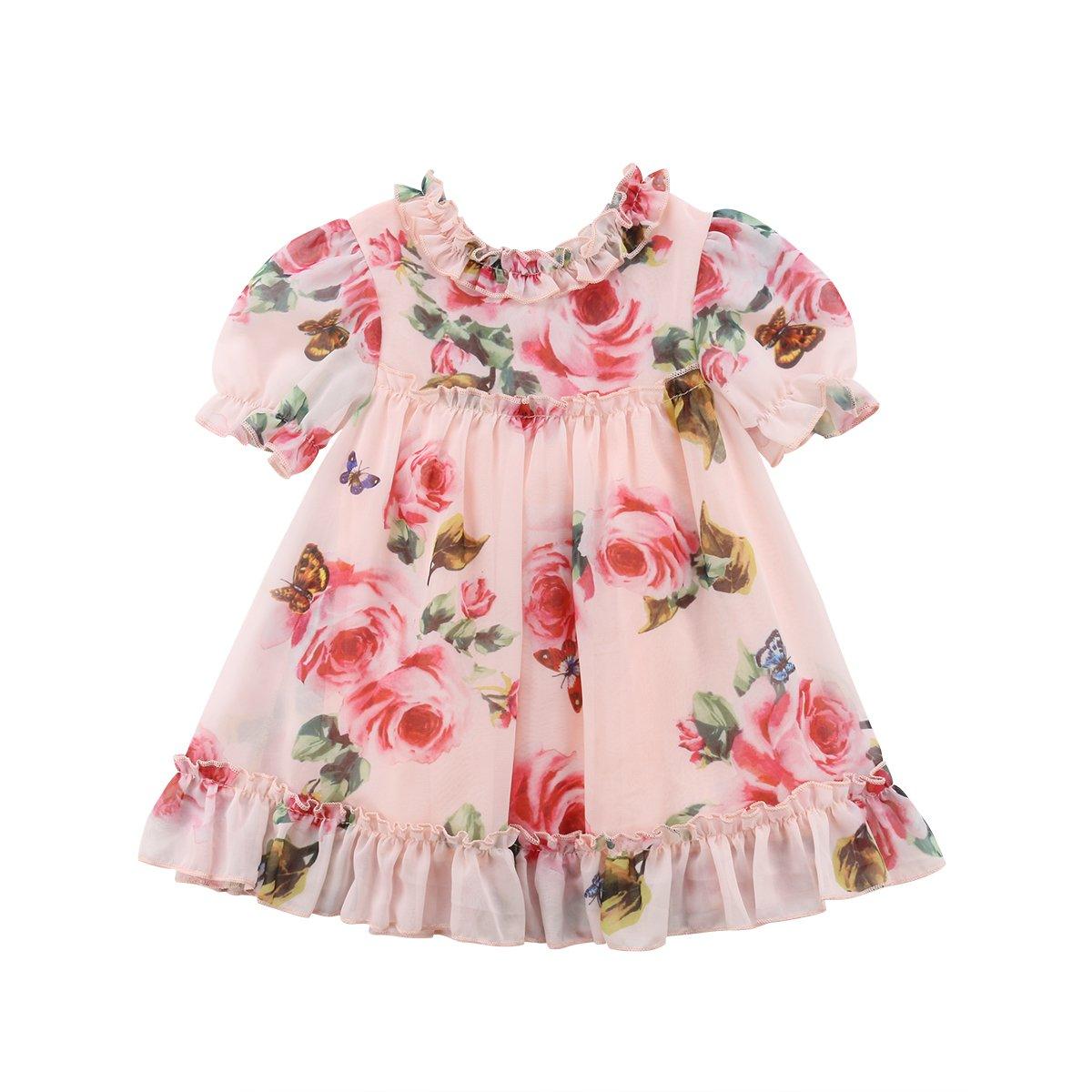 Floral Tulle Dress Kid Baby Girl Flower Puff Sleeve Princess Wedding Party Pageant Children Dress For All Occasion