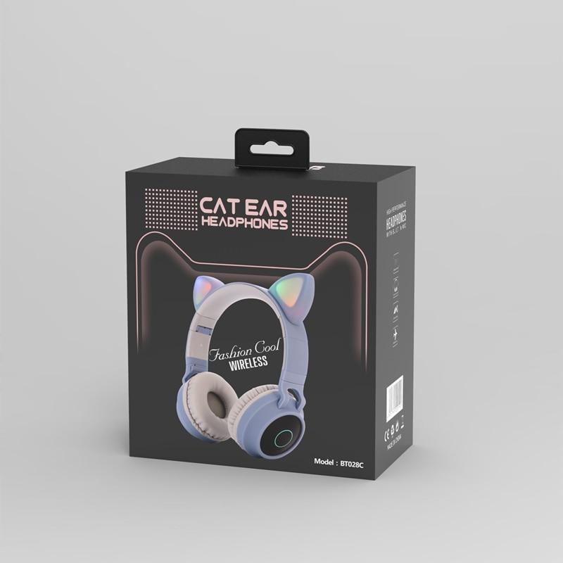 STEVVEX New Luxury Interesting LED Cat Ear Noise Cancelling Headphones Bluetooth 5.0 For Young People and Kids Headset Support TF Card 3.5mm Plug With Mic