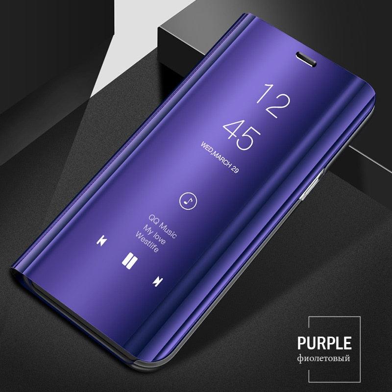 Smart Flip Phone Case For iPhone X XR XS 5 5S SE 7 8 6 6S Plus 11 12 13 Mini Pro Max 2020 Mirror Window Standing Holder Cover Mirror Screen Smart Plating Case 360 Full Body Ultra Thin Intelligent Protective Case