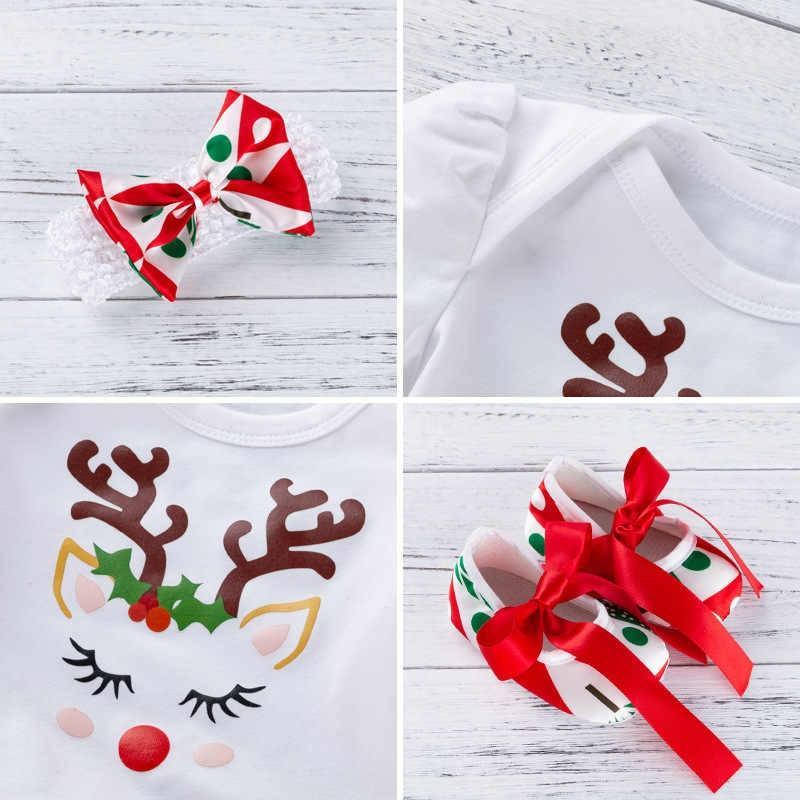 3PCS Clothes Set Romper Dress Cottons Cartoon Deer Excellent Look Bowknot Shoes Outfit