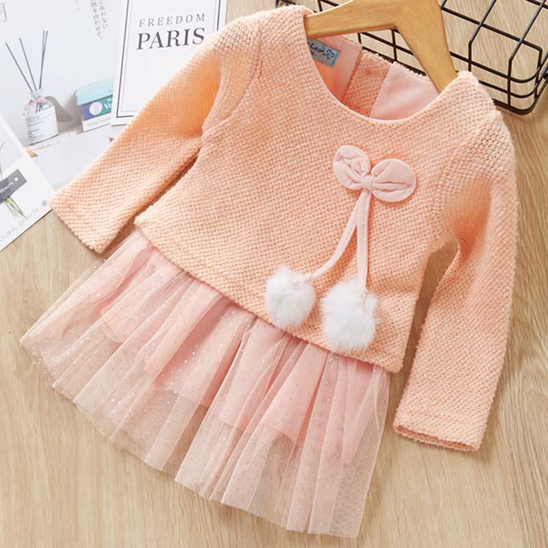 Toddler Cute Dress With Fluffy Ball Unique Design Perfect Gift For Baby Girls