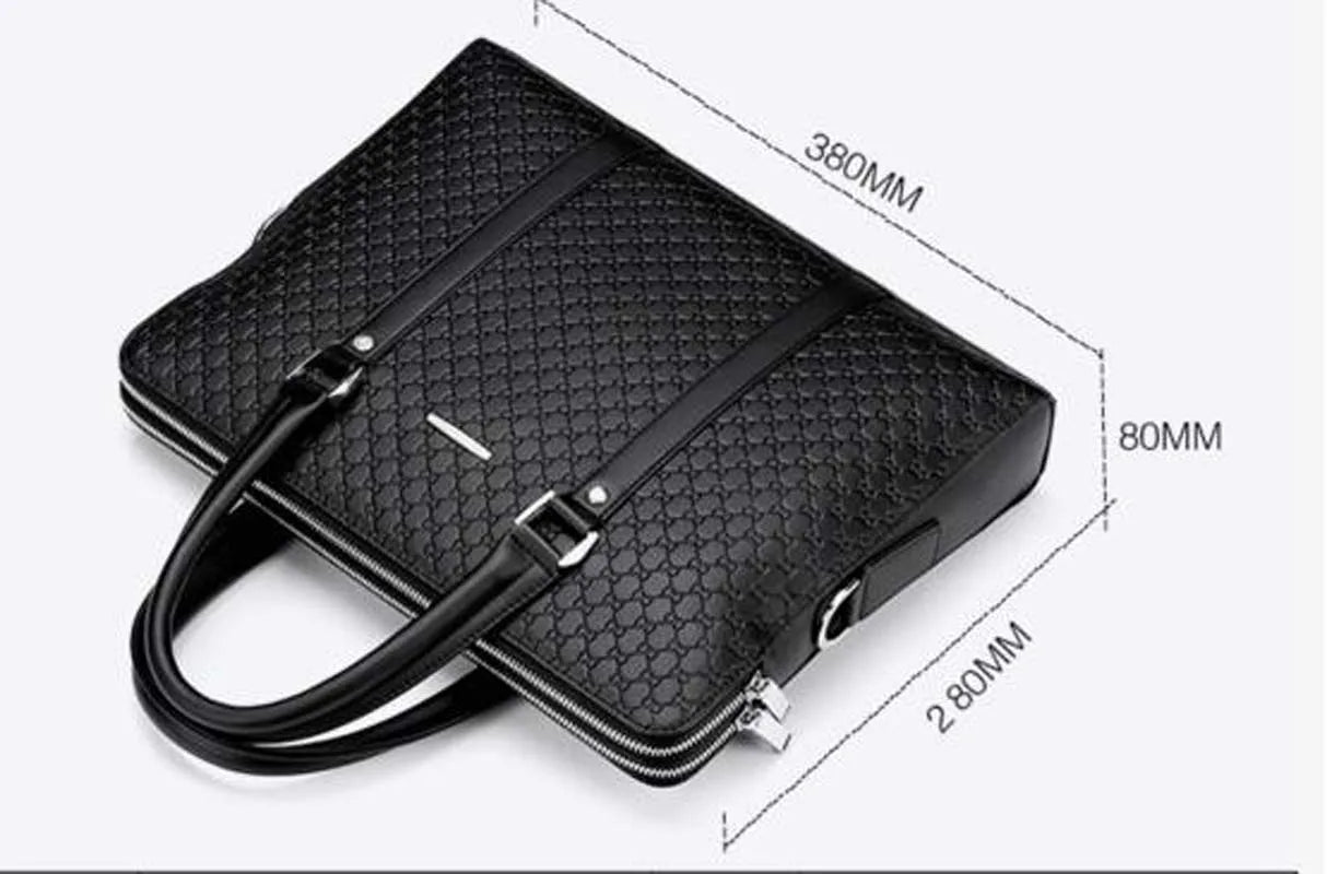 Leather Fashion Business Briefcase – Unisex, 14-Inch, Zipper Closure