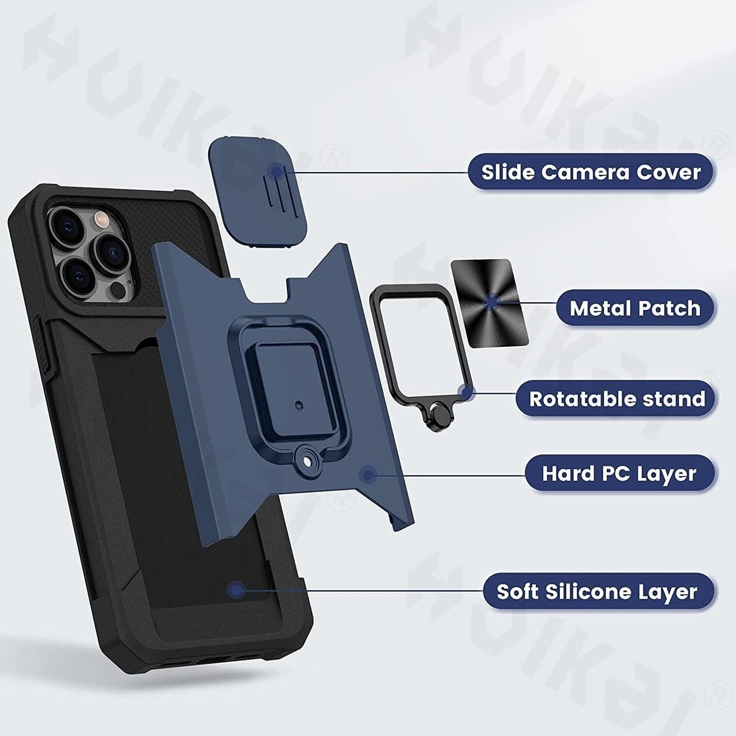 Slide Camera Cover Kickstand Card Wallet Case for iPhone11 X XS 8 Shockproof Protective Phone Case Wallet Case for iPhone With Sliding Camera Case With Kickstand Magnetic Adjustable Ring Holder