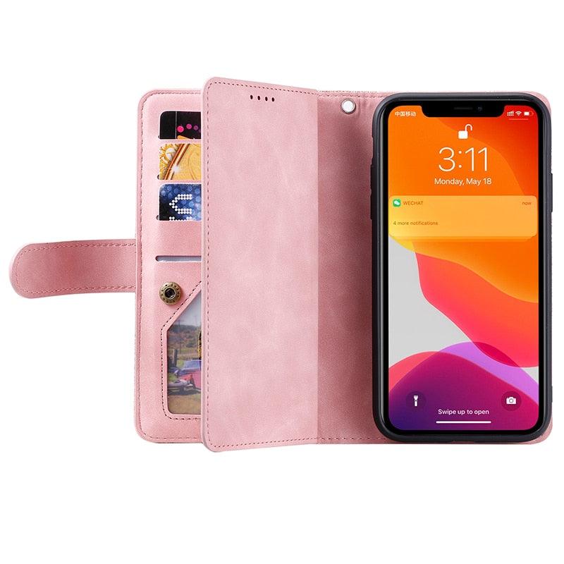 Business Blue New Cards Flip Leather Case For iPhone 14 13 12 11 Pro Max 10 X 6 6s 7 8 Plus XR XS Max Multifunctional Wallet Phone Case Multi-Card Wallet Leather iphone Case
