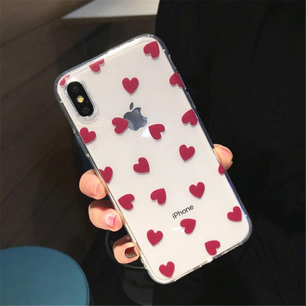 Transparent Phone Case For iPhone 13 12 11 14 Pro Little Dots Love Heart Clear Back Cover Vintage Women Girls Soft Anti-Scratch Protective Cases for iPhone
