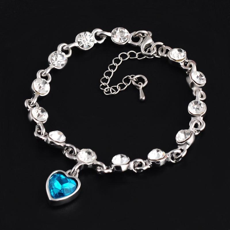 Modern Genuine 925 Sterling Silver Heart Elegant Luxury Bracelets For Women Blue Sapphire Tanzanite Chain Bracelet Trendy Wedding Gift Fine Jewelry