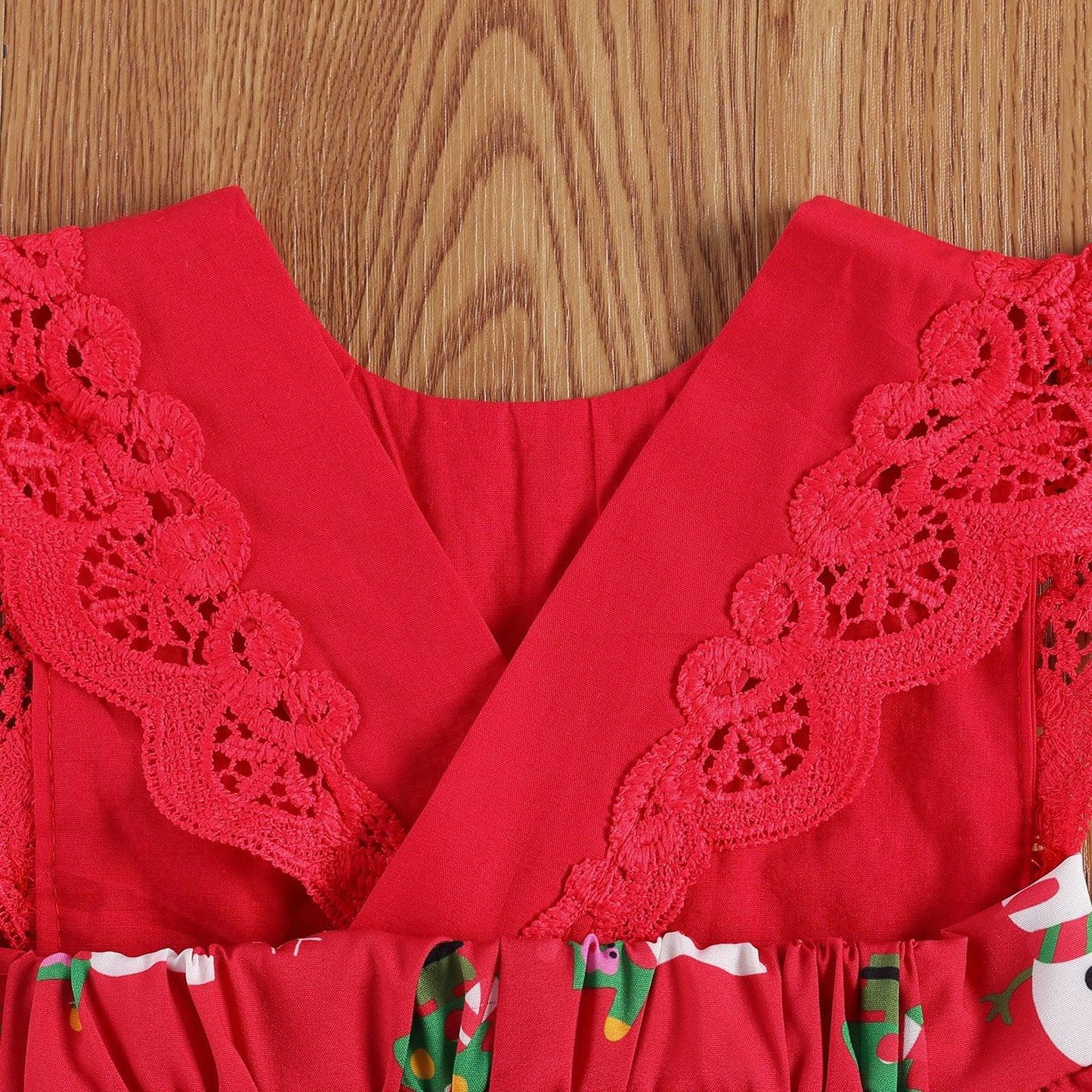Baby Girls Bodysuits Dress Lace Ruffles Short Sleeve Cartoon Print Jumpsuits Headband