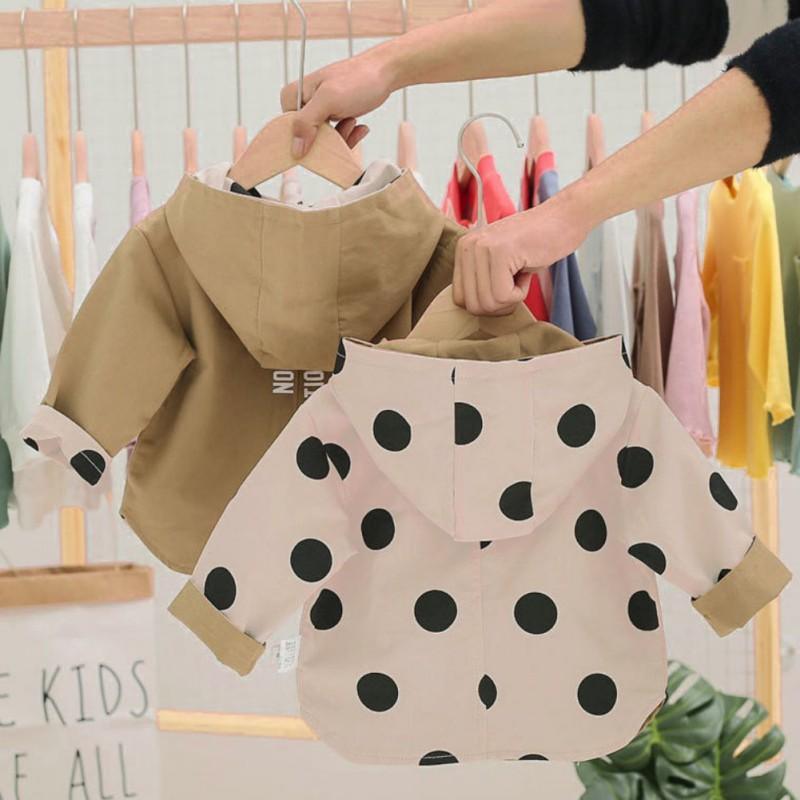 Modern Elegant Cute Dot Print Comfort Slim Cotton Button Hooded Warm Coat for Newborn Baby Girls With Two Face