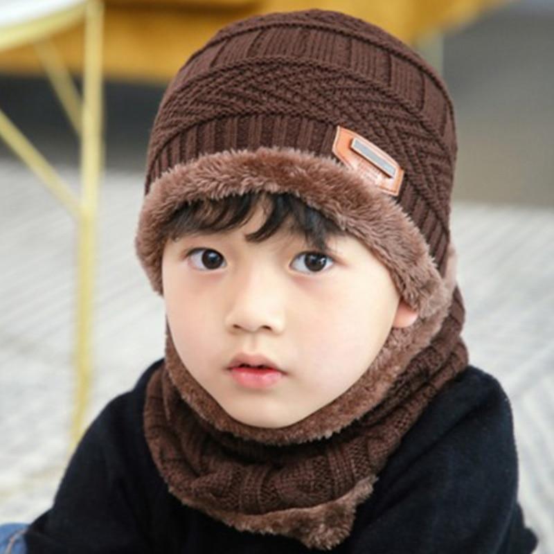 Knitted Baby Hats Cap and Scarf Turban Beanie Cotton Warm Wool Fur Caps Soft Hat For Childern Girl And Boys