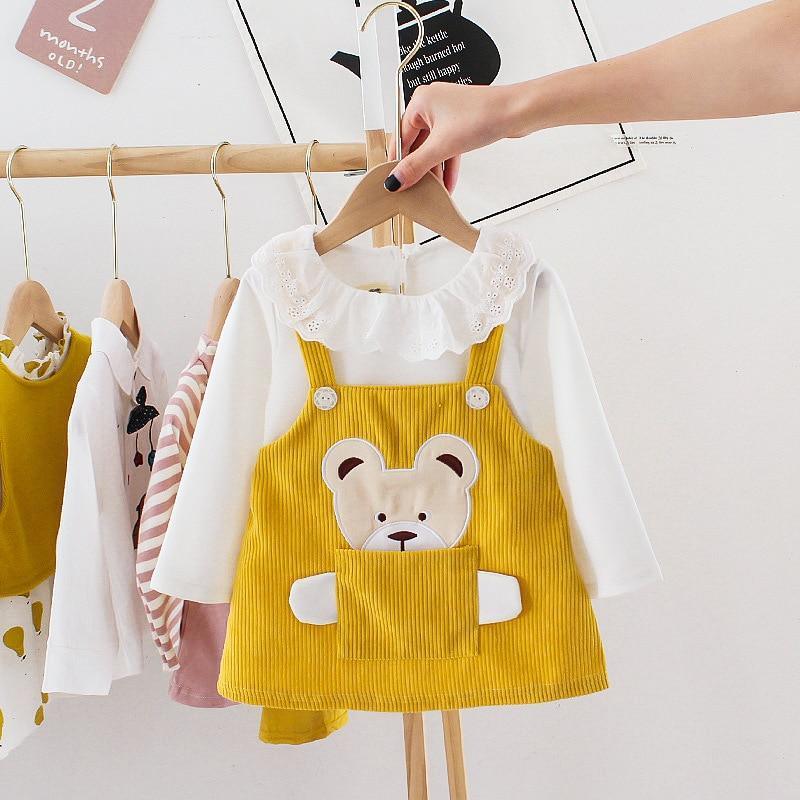 Modern Elegant Vintage Retro Modern Baby Infant Girls Cartoon Bear Dress Shirt With Bear