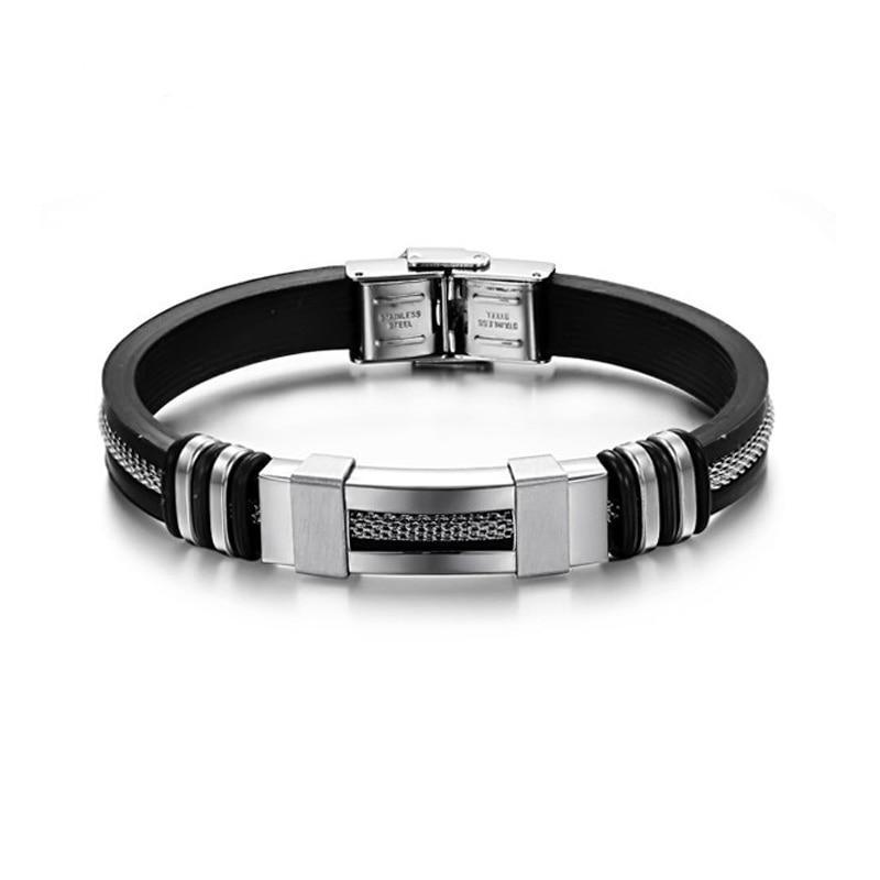 Stainless Steel Silicone Bracelet Men Jewelry Wrist Band Punk Style Men Rubber Charm Brecelet