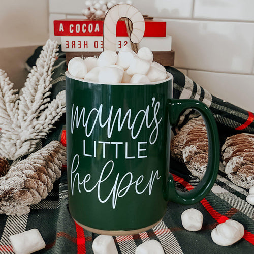 Mamas kleiner Helfer Weihnachtsmann richtet über dich Keramik Kaffeetasse Rot Grün Feiertage Lustiges Geschenk