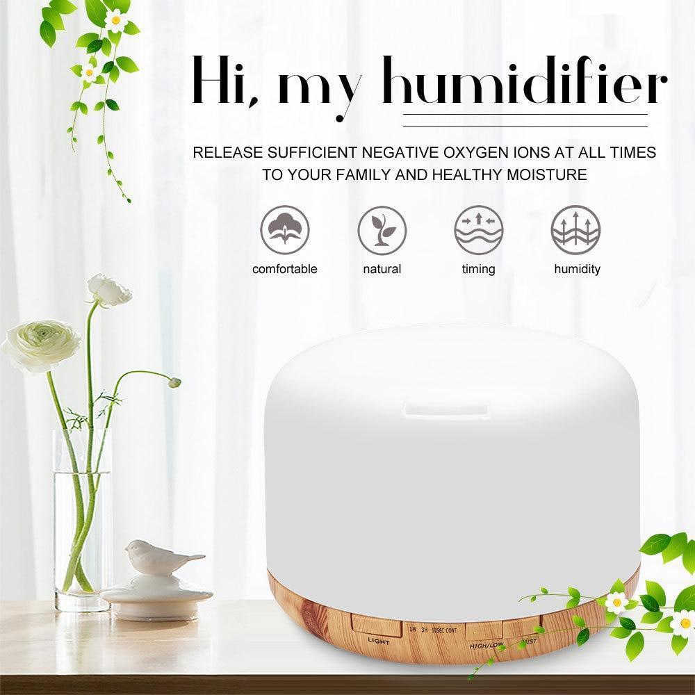 Air Humidifier Essential oil diffuser 300ML 500ML Ultrasonic Cool Mist Maker Fogger Humidifier LED Lamp Aroma Diffuser Electric Aromatherapy Diffuser umidifier Aroma Essential Oil Diffuser with 4 Timers 2 Misting Modes Waterless Auto Off