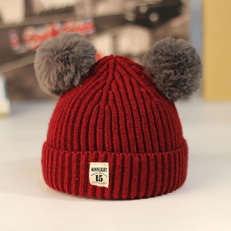 Modern Trend New Baby Beanies Hats Children Knitted Pompom Winter Autumn Cute Cap Warm Girl Hat With Two Balls