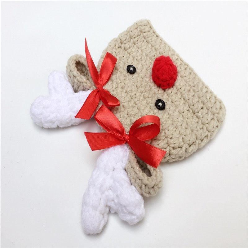Luxury Handmade Christmas Newborn Infant Baby Boys and Girls Hats Cartoon Crochet Knitted Bowknot Deer Baby Cap For Winter