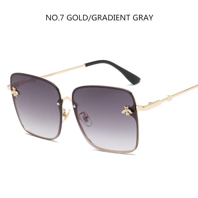 Luxury Square Modern WIth Metal Luxury Bee Sunglasses For Women and Ladies With Retro Brand designer Metal Frame Oversized Style And Grandient Glasses