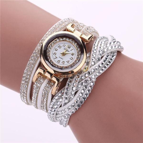 Fashion Casual Gold Quartz Women Rhinestone Watch Braided Leather Bracelet Watch Gift Ladies Wristwatch For Ladies and Women
