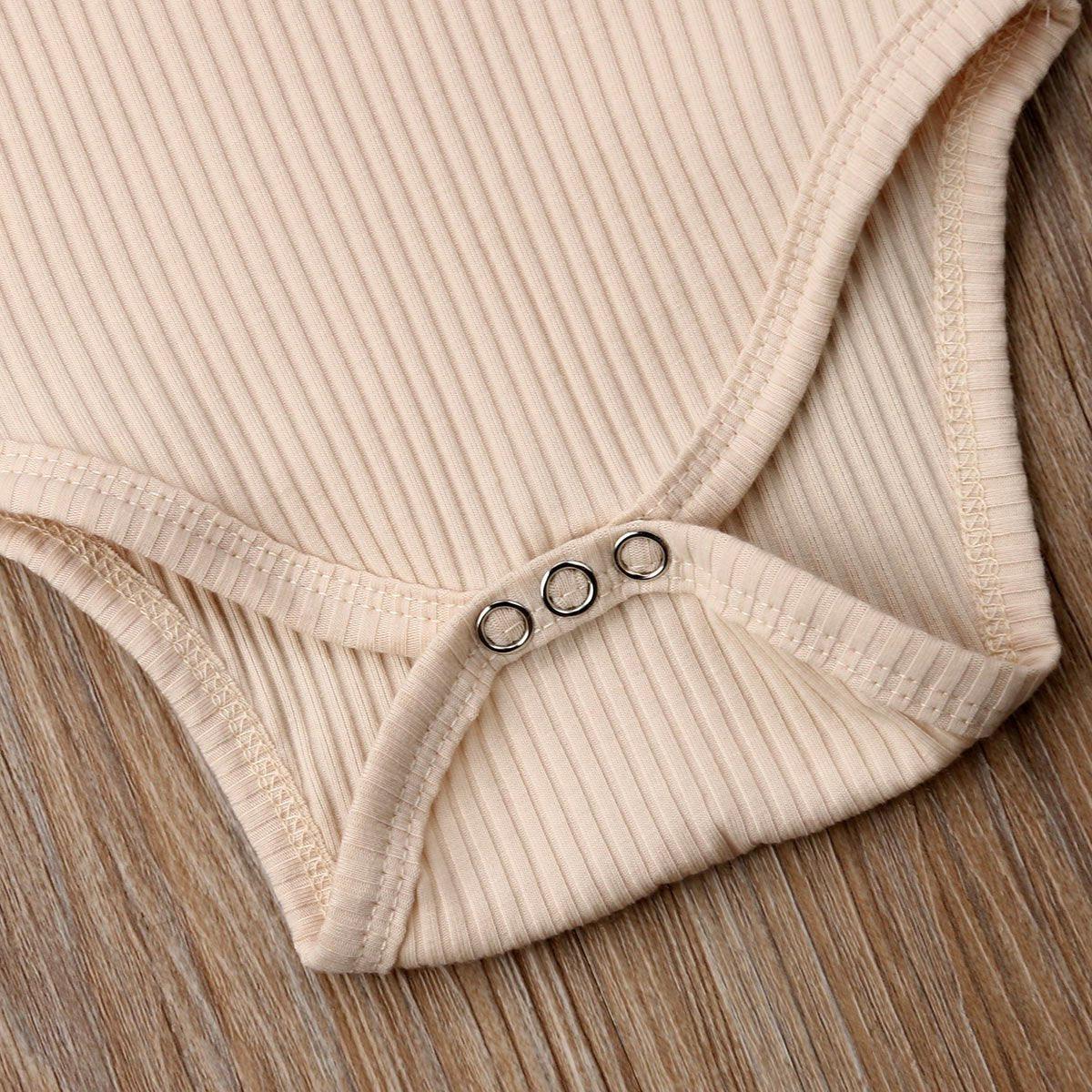 Newborn Infant Baby Girl Boy Ribbed Bodysuit Ruffle Long Sleeve One-Pieces Solid Jumpsuit Outfits For Girls