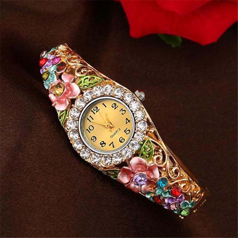Elegant Watch Gold Luxury Women Watch Colorful Abstract Enamel Paint Crystal Rhinestone Bangle Wristwatches Bracelet Watch For Women Ladies and Girls