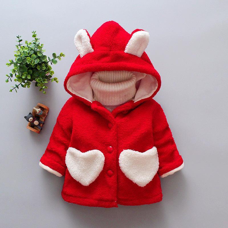 Baby Girls Winter Coats Newborn Baby Thick Velvet Outerwear For Toddler Hoodies For Girls With Heart Print Design For Girls And Babies