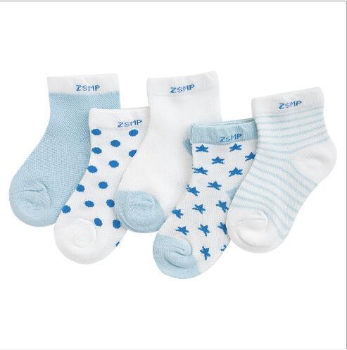 5 Pairs Pack Children's Summer Mesh Socks Ultra-thin Breathable With Stars Moon Print For Boys And Girls