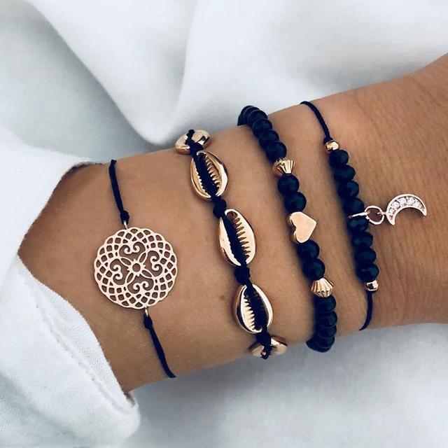 Luxury Modern Gold Crystal Circle Arrow Bracelets Set for Women In Bohemian Pink Opal Adjustable Charm Bracelet Jewelry Style for Women and Ladies