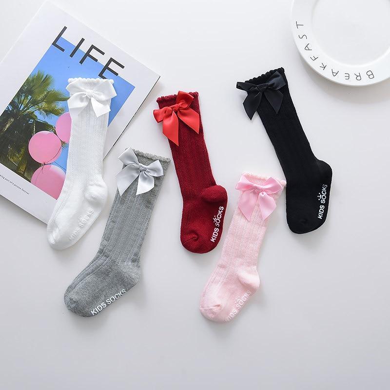 New Kids Stretchable Socks Toddlers Girls Big Bow Knee High Long Soft Cotton Lace Baby Comfortable Colorful Socks