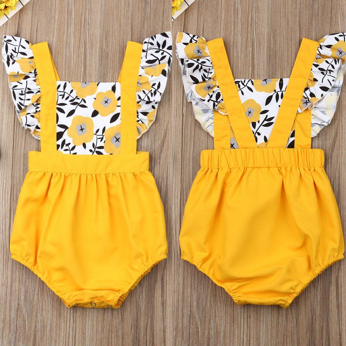 Summer Newborn Baby Girl Clothes Fly Sleeve Sunflower Print Romper Jumpsuit One-Piece Outfit For Girls