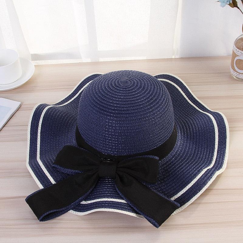 New Summer Women's Beach Hat Wide Side Female Summer Women's Beach Hat Female Unique Luxury Bowknot Design Sun Hat Casual Hat Lady Classic Flat Straw Hat Women Fedora Hat Ideal Gift 54-58cm