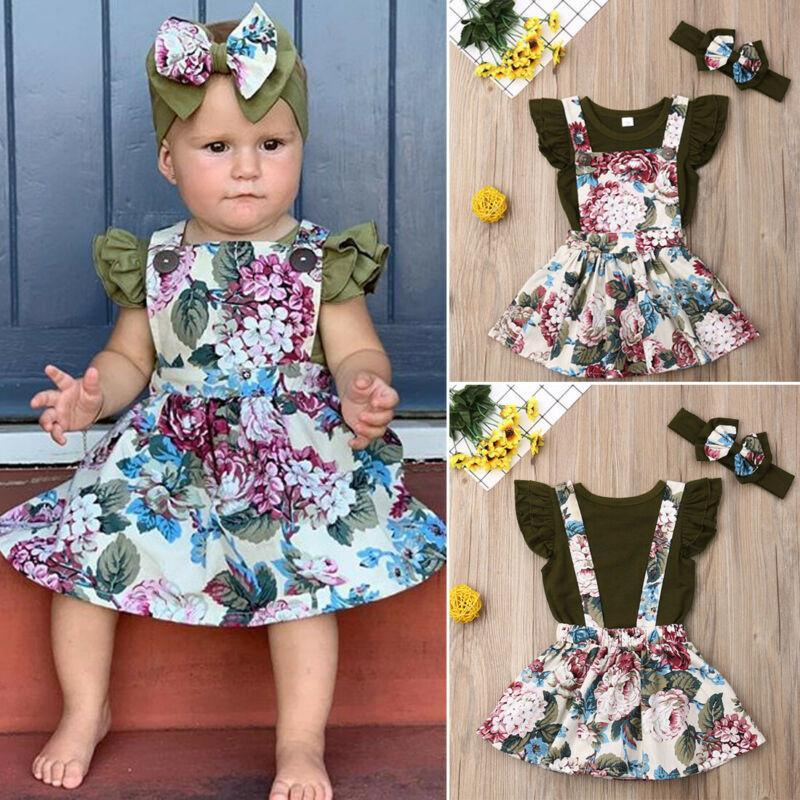 Newborn Baby Girl Skirt Retro Sweet Strap Jumpsuit And Headband Children's Clothes Unique Design