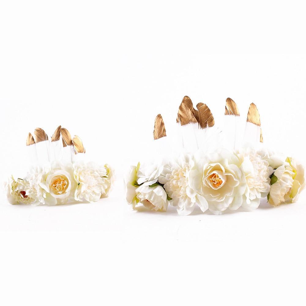 Luxury Modern Brazil Stlye Baby and Mother Feather Flower Headdress Headwear European Flower Headband For Mother and Daughter