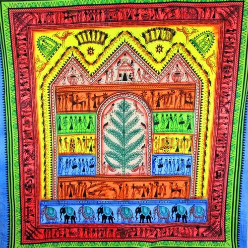 Tribal Village Tapestry Colorful Boho Wall Hanging Decor