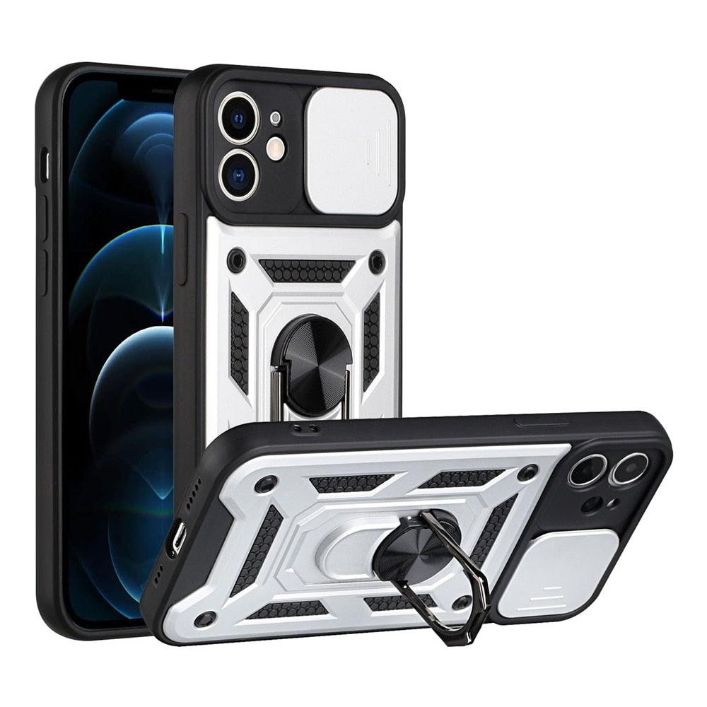 Camera Protection Shockproof Armor Case For iPhone 12 13 14 Pro Max Cover Men Cool Woman Camera Cover And Stand Sliding Lens Protection Rotating Ring Mount Shock Resistant Shockproof Protective Bumper