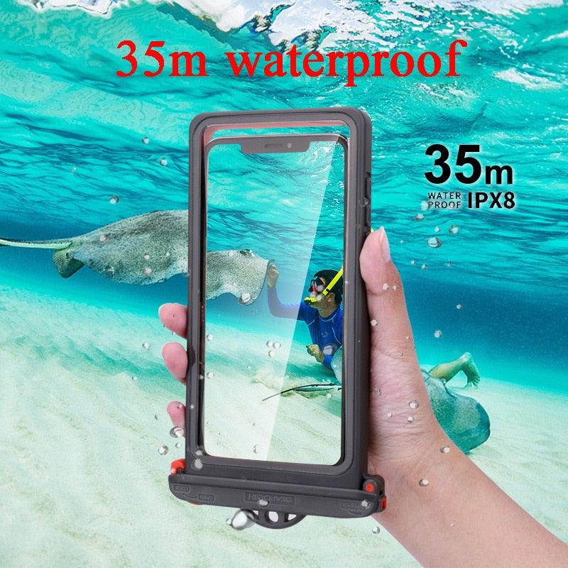 Gray Drop Resistant Waterproof Bag For Mobile Phones Under 6.9 Inches Plastic Mobile Phone Waterproof Case Diving Seal Phone Case Waterproof Pouch Phone Underwater Case 35m