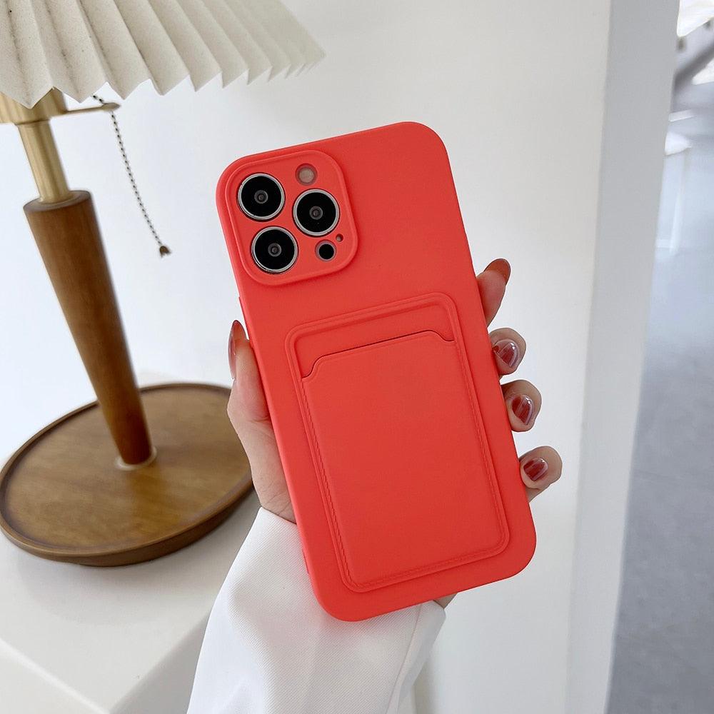 Soft Silicone Card Phone Case for IPhone 13 12 Pro Max Shockproof Protector Cover for IPhone 14 Plus Cases Heavy Duty Solid Slim Lightweight Anti-Shock Cover for iPhone