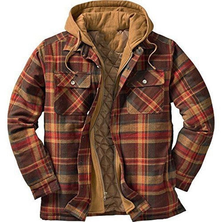 Men's Autumn Winter Jacket Plaid Hooded Long Sleeve Basic Casual Shirt Jackets Men's Long Sleeve Soft Warm Jacket With Hood Hooded Shirt Jacket Soft Long Sleeve Outdoor Clothes For Men