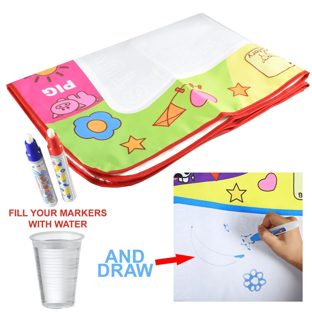 1-6 Years Children Kids Baby Drawing Educational Water Mat Drawing Painting Toddler Board/ Charpet With Magic Water Pen Gift 45.5 X 29cm (White)