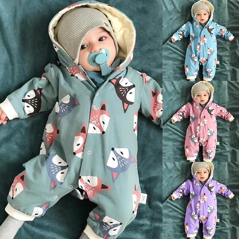 Winter Baby Cartoon Fox Baby Long Sleeve Romper Cute Clothes Onesie for New Born Baby Boy / girl Romper Jumpsuit For Winter Season