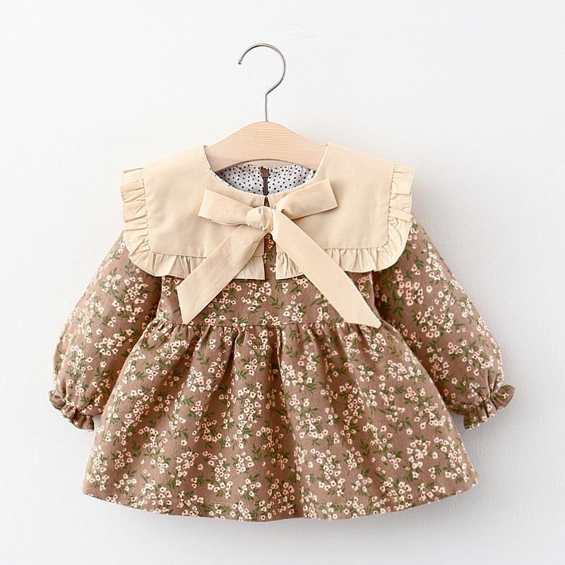 Toddler Baby Girls Dress Autumn Long Sleeve Kids Bow Princess Collar Dresses Costume