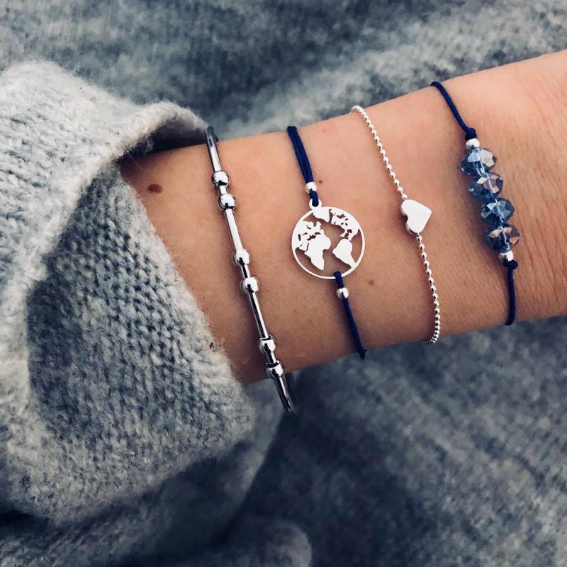Boho Rose Map Bracelets & Bangles for Women Bohemian Round Charm Bracelet Set Fashion Multilayer Accessories Luxury Jewelry