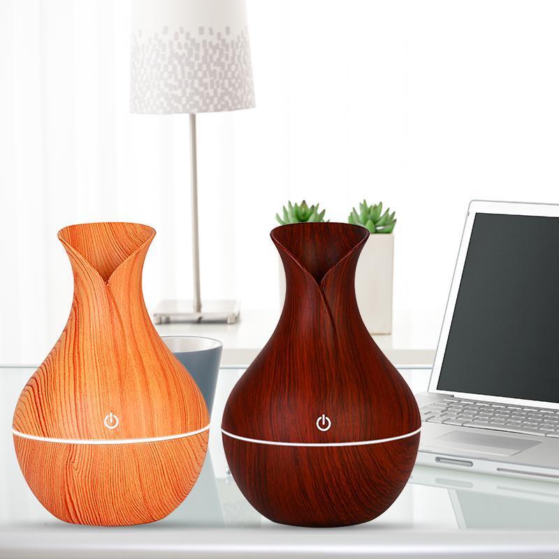 Essential Oil Diffuser 130ml Wood Grain Vase-Shaped Aromatherapy Cool Mist Humidifier With 7 Colors LED Lights & Waterless Auto Shut-Off For Home Office