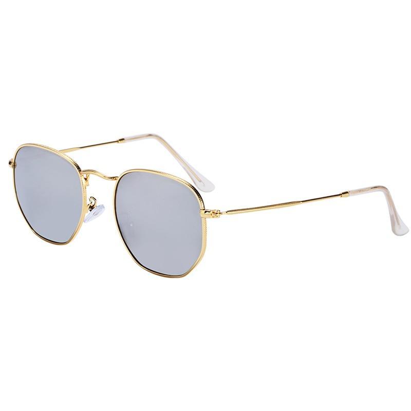 New Luxury and Elegant Reflective Universla Sunglasses for Men and Women Stainless Steel Frame Eyewear Mirror Hexagon Glasses With UV400 Protection