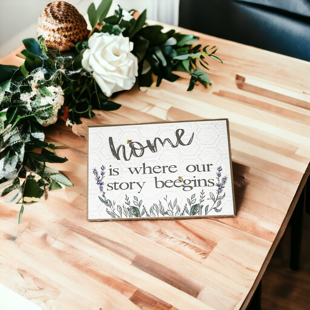 Home BeeGins Wooden Block Sign 6x4x1 Rustic Bee Home Decor Spring Summer