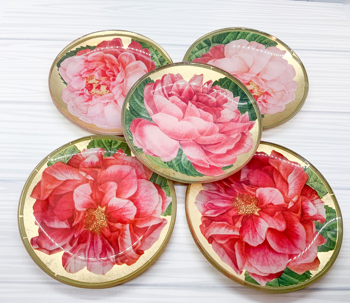 Rose Decoupage Schmuckschale mit Blattgold, Vintage Schmuckablage, Untersetzer